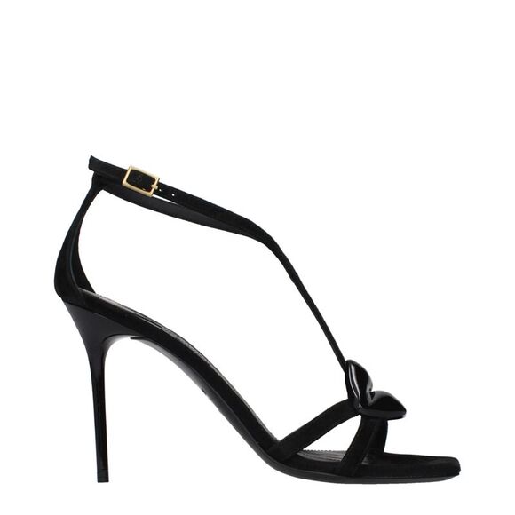 Balmain Black Leather Stiletto Heel Women's Sandals